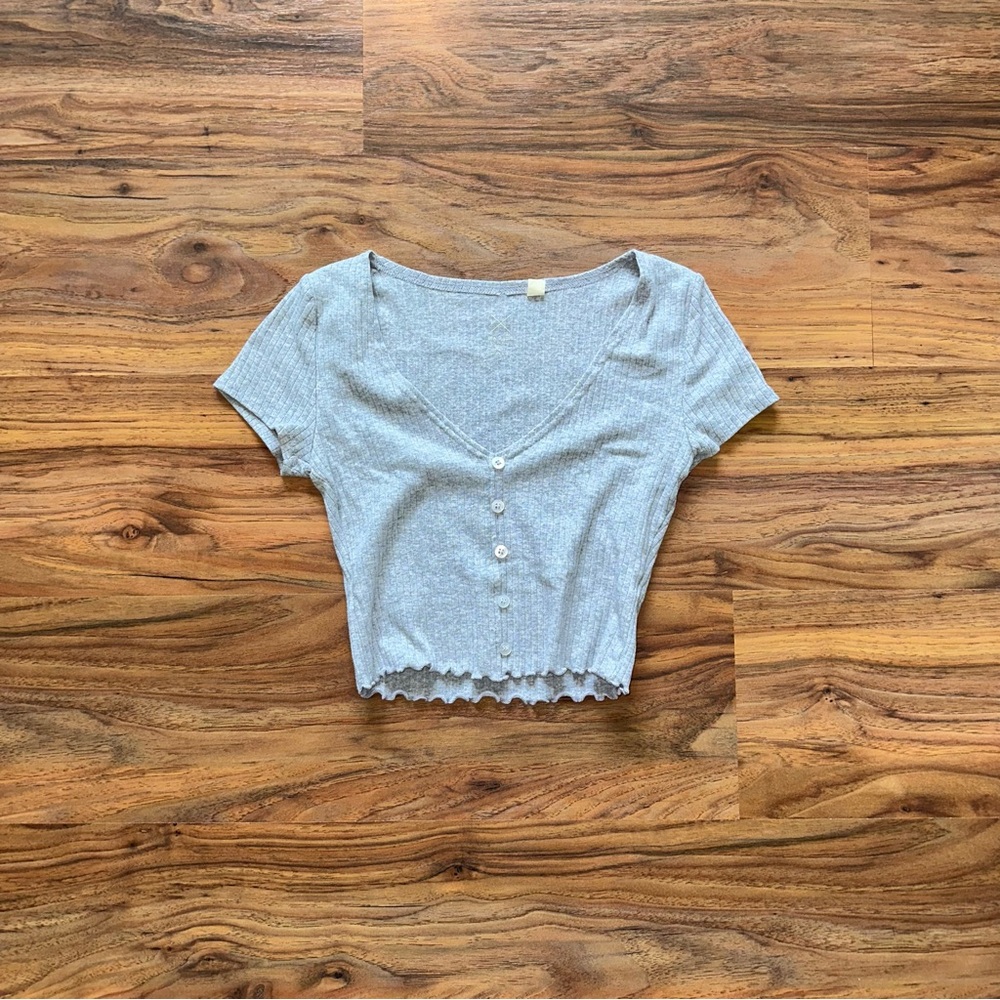 Grey Ribbed Pacsun Basics Button Up Tee